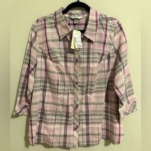 NWT Vintage CJ Banks Plaid Button Down Shirt - Size 1X